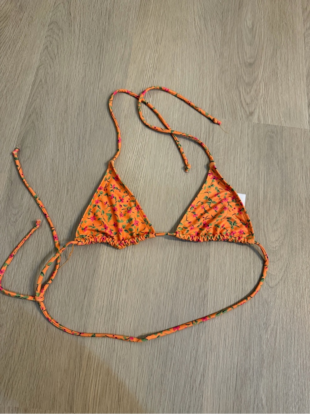 Motel Rocks Orange Floral Triangle Bikini Top